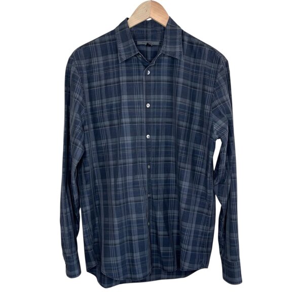John Varvatos Mens Blue Plaid Long-Sleeve Cotton Button-Up Shirt Size Small - Picture 1 of 12
